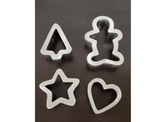 Four Metal Durable Cookie Cutters- Holiday Tree, Star, Heart, Person (Gingerbread Man) -safety Top Borders
