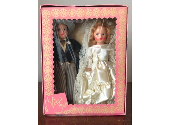 Vintage 1940s Virga Doll Bride & Groom #444 Hard Plastic Hand Painted 8' Wedding Couple