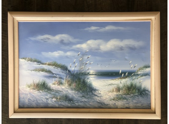 Large Oil On Canvas Seascape Beach Landscape Professionally Matted And Framed Hand Painted