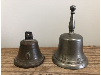 Two Functional Antique Pewter & Brass Ornamental Bells