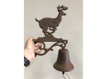Large Antique Cast Iron Elk Reindeer Buck Wall Bell With Rope Pull Action - 'The Belle Of Tonight's Auction'!!