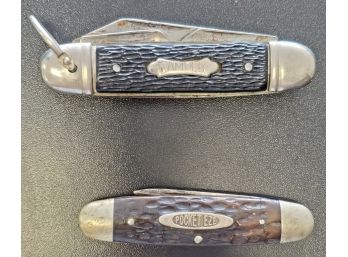 Two Vintage Used Pocket Knives- 'Camper' 4 -blade Boy Scout Style By Ideal & Robeson Pocket Eze