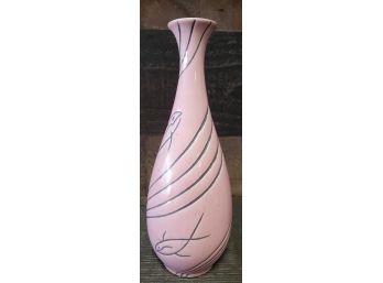 Sleek Design- 1950s Roselane Art Pottery, Pasadena, Calif-  #28 Pink Oil / Vinegar Cruet With Fish Accents