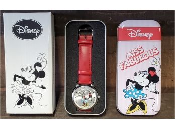 Disney Minnie Mouse Miss Fabulous Watch -red Band - New In Beautiful Tin Case & Box.  Circa 2008