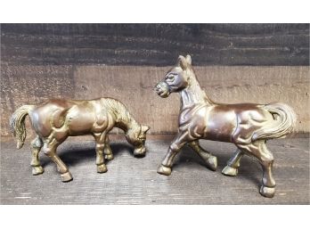 Two Vintage Solid Cast Brass Highly Detailed Horses