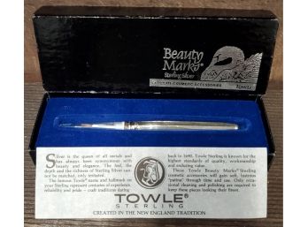 New In Box - Towle Sterling Silver 'Beauty Marks' Handled Lipstick Brush In Original Box With Paper