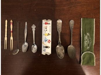 Vintage Lot Of Spoons And Cocktail Forks: Bucherer Swiss Rolex Spoon