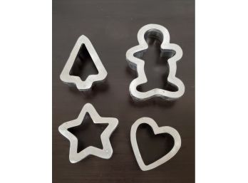 Four Metal Durable Cookie Cutters- Holiday Tree, Star, Heart, Person (Gingerbread Man) -safety Top Borders