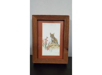 Rustic Country Barn Wood Frame From Killington, Vermont With A Lynx & Wildflowers. Artist M. G. Loates