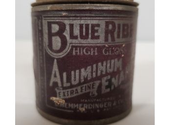 Antique BLUE RIBBON Tin Container Of High Gloss Aluminum Enamel Paint