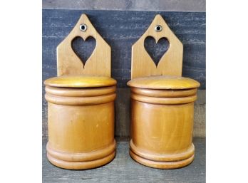 Pair Of 1960s Wood Canisters - For Wall Hanging In The Kitchen Near The Stove Or Fireplace- Country Home Decor