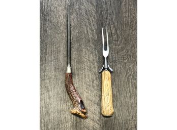 Lovely Bone Carving Set With Adjustable Fork And Knife Honer Rod