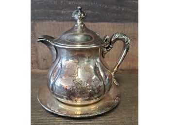 Vintage Forbes S. P. Co. Elegant Silver Plate Individual Serving Tea Pot / Or Creamer With Crown Finial &lid