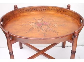 Very Beautiful Vintage Wooden Chinese Accent Table With A Painted Removable Tray