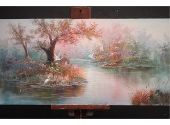 Amazing Dreamscape Fantasy Island Oil On Canvas Painting Signed K. Cullen