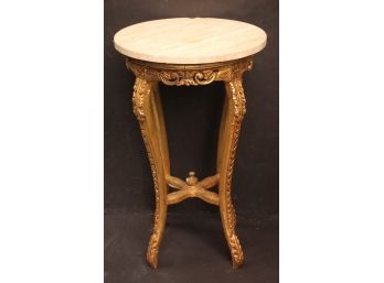 Cool Vintage Gilt Side Table With Travertine Top