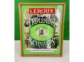 Leroux Original Triplemint Schnapps Framed Bar Mirror And Clock