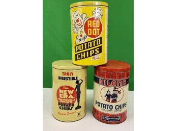 Three Vintage Potato Chip Tin Cans