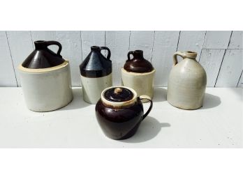 Five Antique Stoneware Vessels