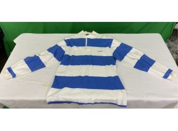 Blue And White Heavy Weather By Outer Banks Thick Woven Cotton Rugby Long Sleeve Shirt