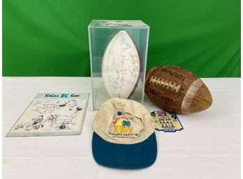 Roger Staubach Autographed Football, Brian Piccolo Autographed Kids Program And Super Bowl XXIX Items
