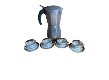 Vigano Stovetop Espresso Maker & 4 Demitasse Cups