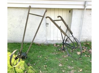 Lot Of Two -  Vintage Iron & Wooden Plows