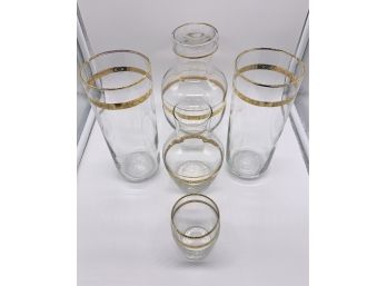 Stunning Mid Century Lot Of Libbey Safedge Glassware Items Trimmed In 22K Gold