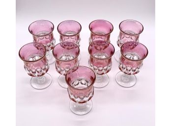 Lot Of Nine -  Vintage Indiana Glass Kings Crown - Thumbprint Red & Clear