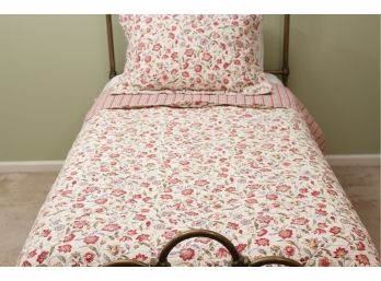 Pair Of Pottery Barn Twin Size Floral Bedding Covers And Skirt.
