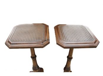 Two Bombay Pedestal Wooden Planter Stands With Canned Tops