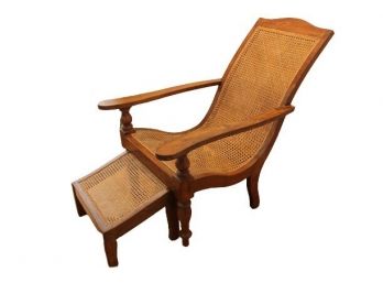 Indonesian Caned Arm Chair With Pullout Ottoman