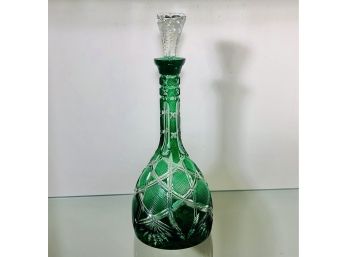 Green Crystal Decanter With Ridged Design