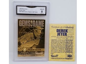 Super Rare Limited Edition 1998 23kt Gold Derek Jeter Gems Of The Game Graded Card With Real Pearl Gemstone