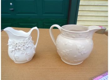 Porcelain Pitcher Lot Of 2 With Designs