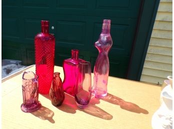 Lot Of 6 Colored Glass And Bottle Items