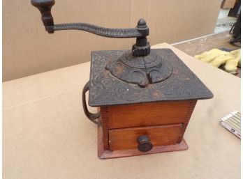 Antique Coffee Grinder W/finger Jointed Box