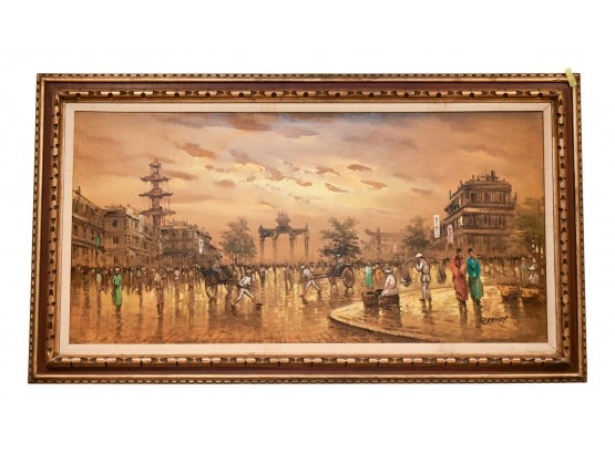 Framed Signed Ernesty Oil On Canvas Of A China Scene