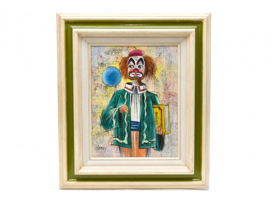 Mid-century Signed 'Hardy' Oil On Canvas Painting Of A Clown