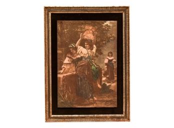 Framed Artini Four Dimensional Hand Painted Twin Etched Sculptured Engraving Of Girl With Bowl On Her Head