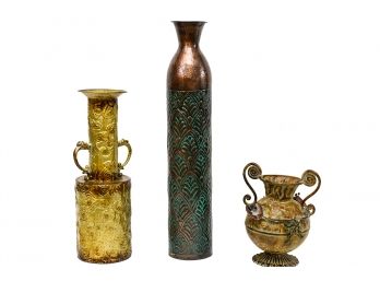 Three Metal Decorative Vases