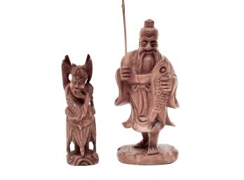 Pair Of Carved Wooden Asian Sculptures