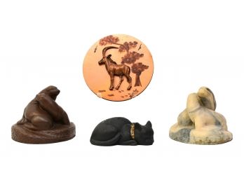 Artini Sculptures Of Seals, Cat And A Signed Bronze Sable Antelope