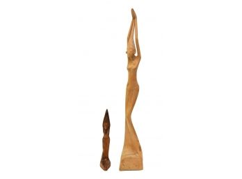 Pair Of Carved Wood Figurines