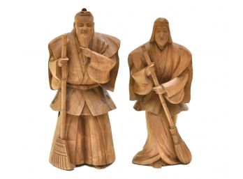 Two Chinese Carved Wood Figurines