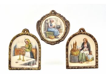 Three Signed Artini Four Dimensional Hand Painted Twin Etched Sculptured Engravings