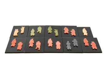 Set Of Ten Artini Tiles With Asian Engraved Sculptures