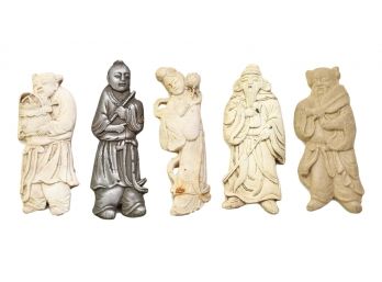 Set Of Five Artini Chinese Buddhist Miniature Sculpture Plaques