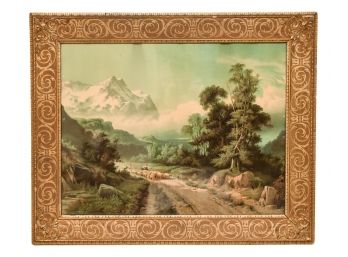 Antique Framed Print Of A Mountain Landscape Scene