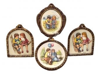 Set Of Four Three Signed Artini Four Dimensional Hand Painted Twin Etched Sculptured Engravings